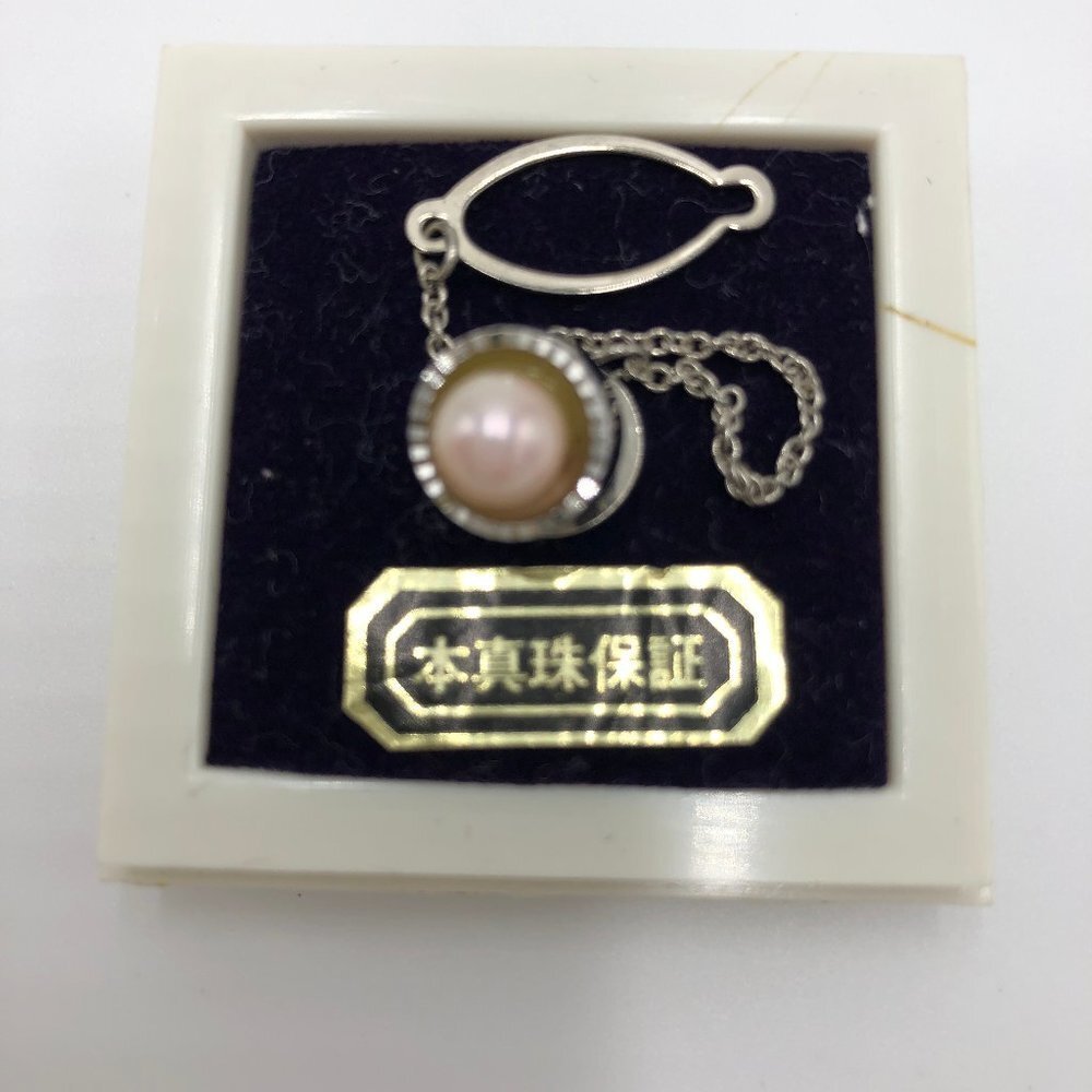 Pearl And Silver Tie Tack With Chain Nip - image 1
